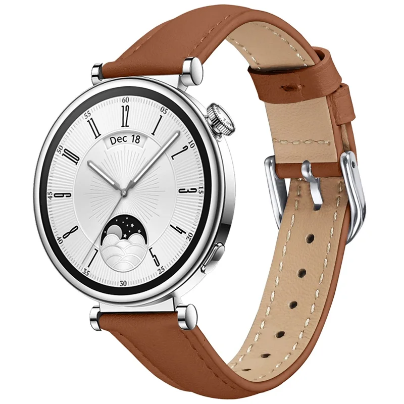 Ремешок для часов Huawei Watch GT 4 41мм с серебристой пряжкой, узкий кожаный - коричневый