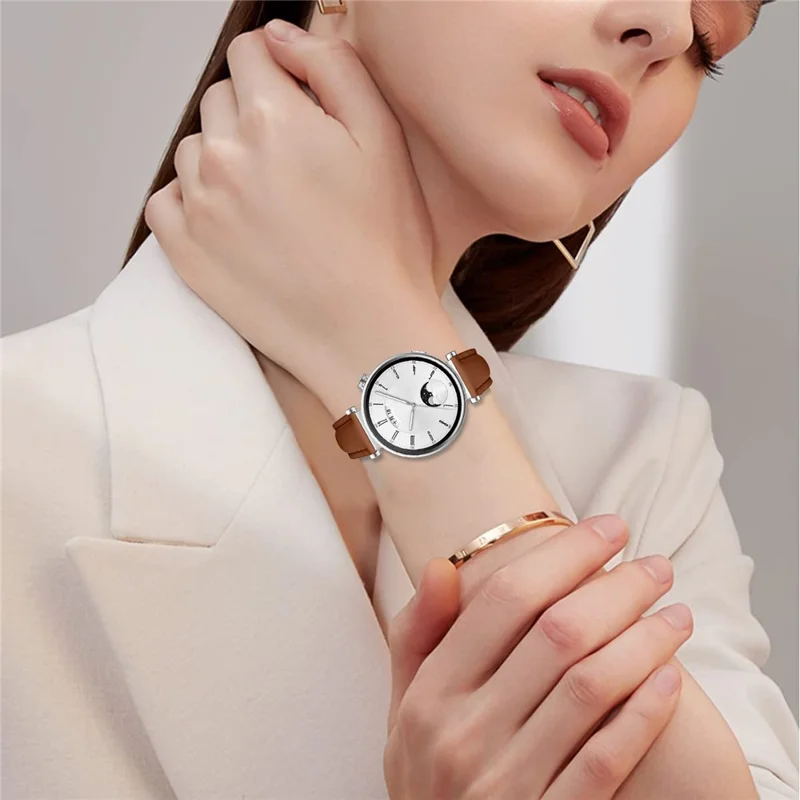Ремешок для часов Huawei Watch GT 4 41мм с серебристой пряжкой, узкий кожаный - коричневый