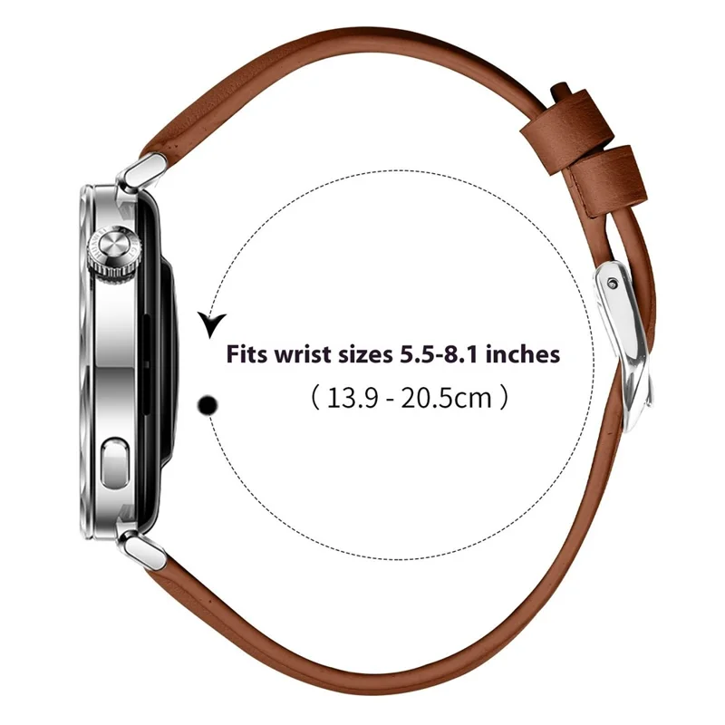 Ремешок для часов Huawei Watch GT 4 41мм с серебристой пряжкой, узкий кожаный - коричневый