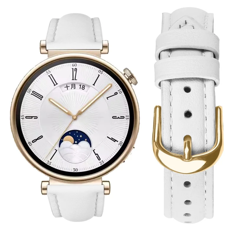 Cinturino in pelle sottile con fibbia dorata per Huawei Watch GT 4 41mm - Bianco