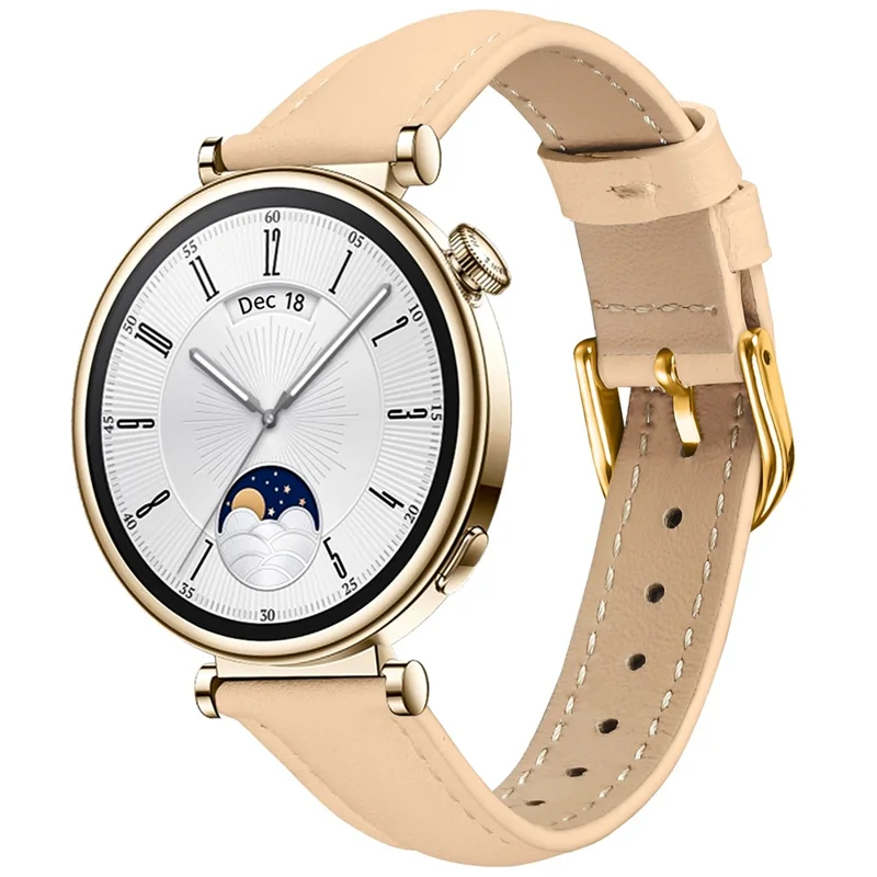 For Huawei Watch GT 4 41mm Watch Band Gold Buckle Slim Leather Strap - Camel
