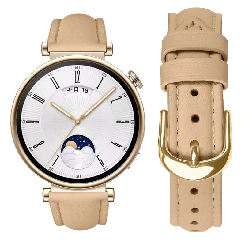 For Huawei Watch GT 4 41mm Watch Band Gold Buckle Slim Leather Strap - Camel