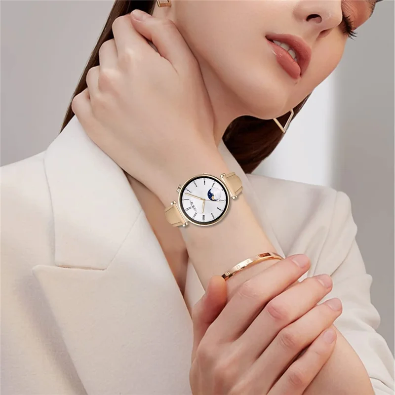 For Huawei Watch GT 4 41mm Watch Band Gold Buckle Slim Leather Strap - Camel