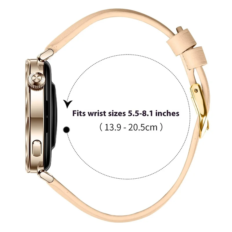 For Huawei Watch GT 4 41mm Watch Band Gold Buckle Slim Leather Strap - Camel