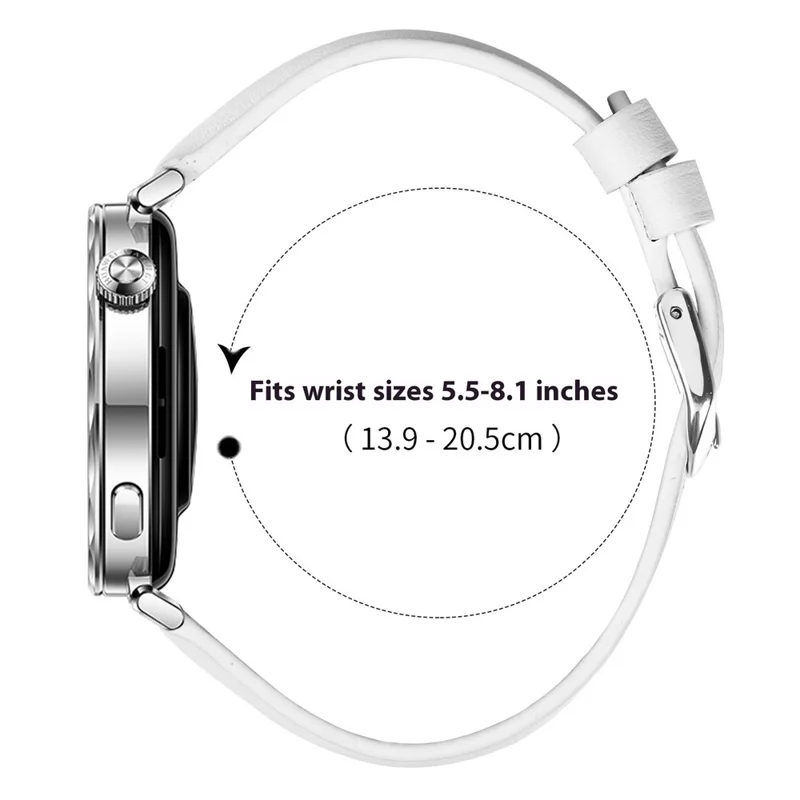 For Honor Watch S1 / Huawei Watch B5 Band Silver Buckle Slim Leather Watch Strap - White