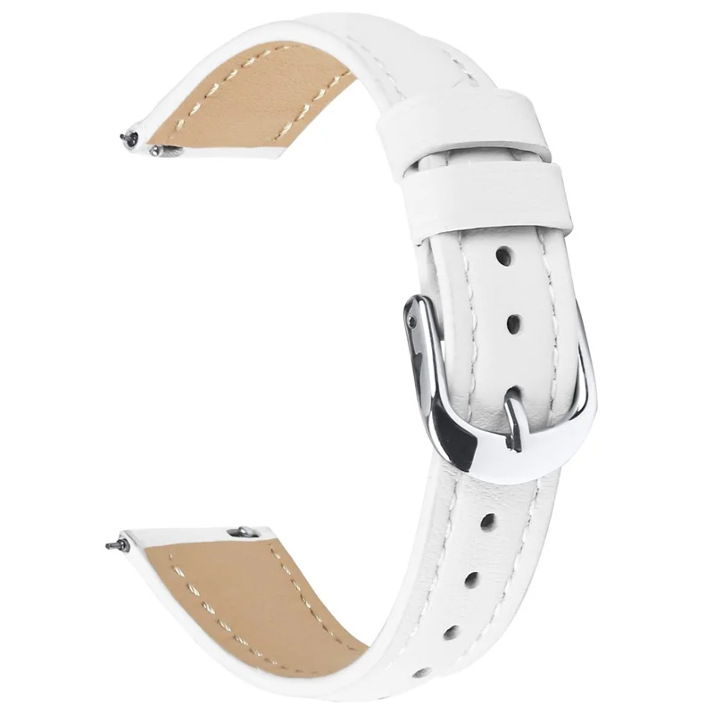 For Nokia Withings Steel HR 36mm / Steel Watch Band Silver Buckle Slim Leather Strap - White