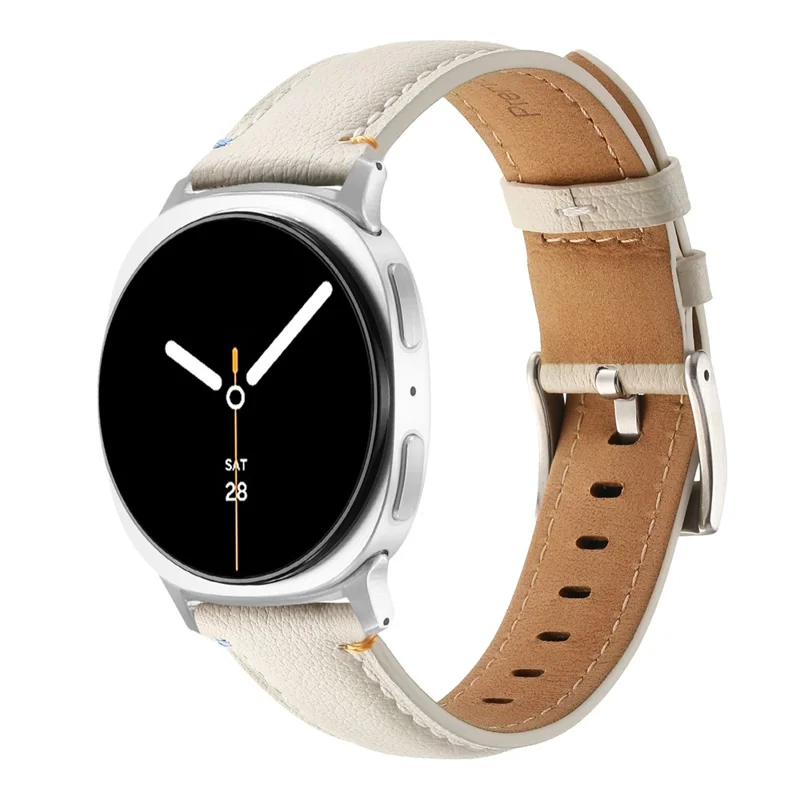 Watch Band For Samsung Galaxy Watch8 44mm  /  40mm  /  Watch8 Classic 46mm Stitched Pointed Tail Genuine Cow Leather Strap - White