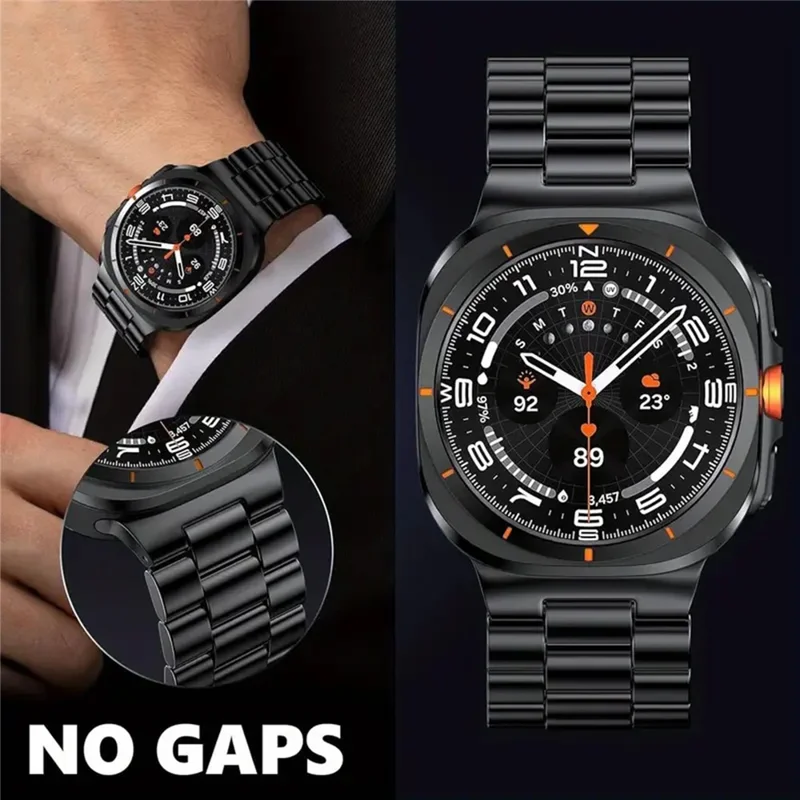 Сменный ремешок для Samsung Galaxy Watch8 44 мм / 40 мм / 8 Classic 46 мм Металлический ремешок для часов 3-бусинный дизайн с застежкой-бабочкой - черный