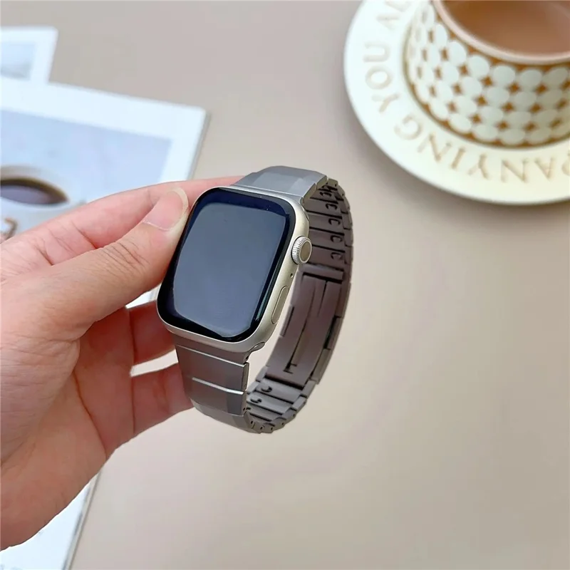 Stainless Steel Watch Band For Apple Watch Series 10 9 8 7 SE 6 5 4 3 2 1 42mm 41mm 40mm 38mm Side Release Single Bead Strap - Titanium