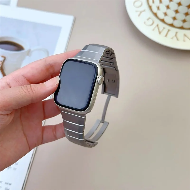 Stainless Steel Watch Band For Apple Watch Series 10 9 8 7 SE 6 5 4 3 2 1 42mm 41mm 40mm 38mm Side Release Single Bead Strap - Titanium