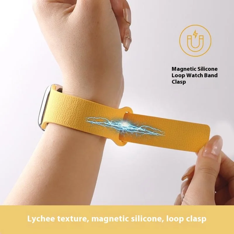 Watch Band For Apple Watch Series 11 10 42mm / 9 8 7 41mm / SE3 SE2 SE 6 5 4 40mm / 3 2 1 38mm Litchi Texture Magnetic Loop Silicone Strap - Rose