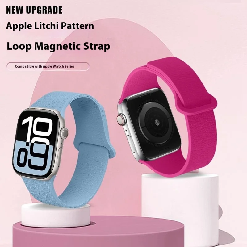 Armband für Apple Watch Series 10 Ultra 9 8 7 SE 6 5 4 3 2 1 46mm 49mm 45mm 44mm 42mm Litschi-Textur Magnetisches Silikonarmband - Blau
