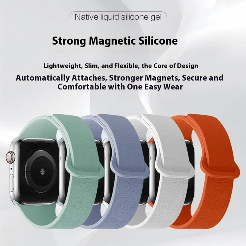 Armband für Apple Watch Series 10 Ultra 9 8 7 SE 6 5 4 3 2 1 46mm 49mm 45mm 44mm 42mm Litschi-Textur Magnetisches Silikonarmband - Blau