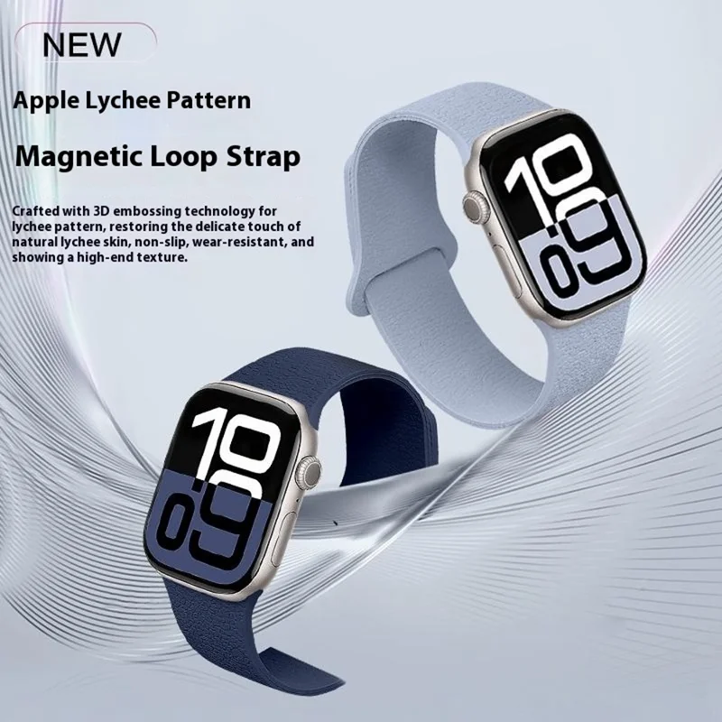 Armband für Apple Watch Series 10 Ultra 9 8 7 SE 6 5 4 3 2 1 46mm 49mm 45mm 44mm 42mm Litschi-Textur Magnetisches Silikonarmband - Blau