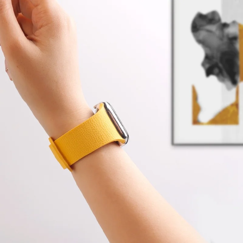 Armband für Apple Watch Series 10 Ultra 9 8 7 SE 6 5 4 3 2 1 46mm 49mm 45mm 44mm 42mm Litschi-Textur Magnetisches Silikonarmband - Blau