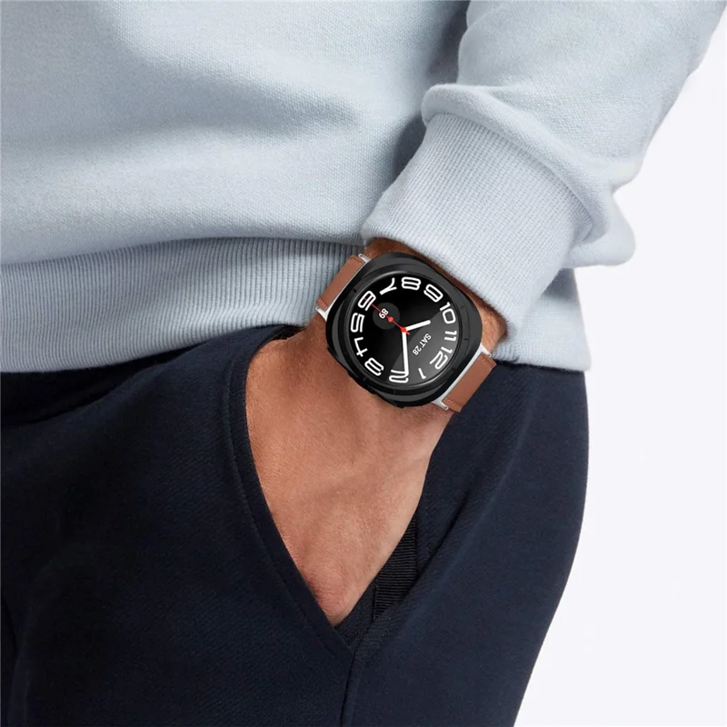 Genuine Cow Leather Strap for Samsung Galaxy Watch Ultra (2025) 47mm Smart Watch Band - Coffee