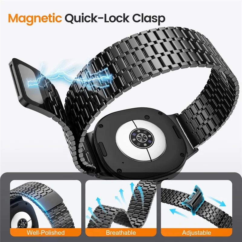 Magnetic Strap for Samsung Galaxy Watch8 44mm  /  40mm  /  Classic 46mm Stainless Steel 7 Beads Watch Band, Black