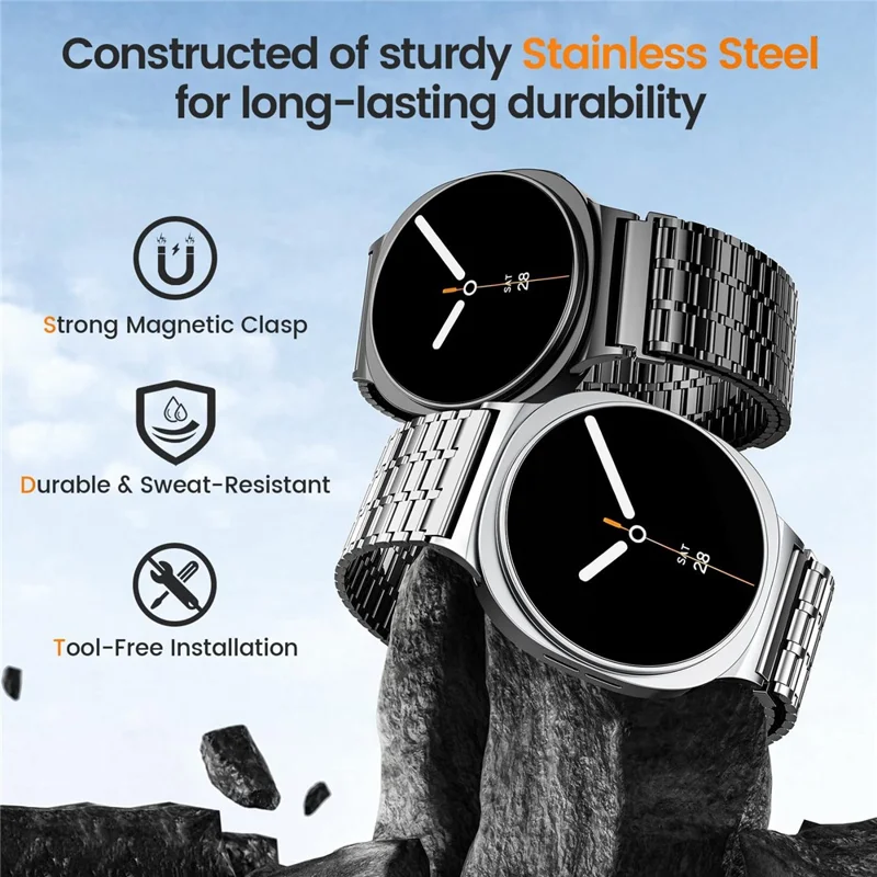 Magnetic Strap for Samsung Galaxy Watch8 44mm  /  40mm  /  Classic 46mm Stainless Steel 7 Beads Watch Band, Black