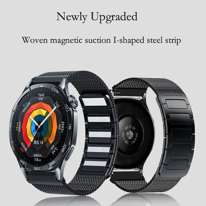 Pulseira de Relógio de 22mm para Huawei Watch GT 5 Pro 46mm / GT 5 46mm / GT 4 46mm Trançada Tipo I de Aço Inoxidável Magnética - Ouro Titânio