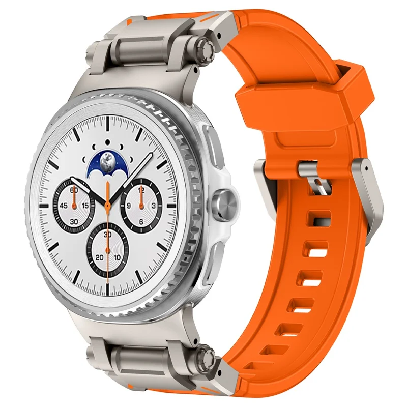 Silicone Watch Band for Samsung Galaxy Watch9 40mm / 44mm / Watch8 44mm / 40mm / Watch8 Classic 46mm Adjustable Strap with Titanium Color Metal Connector - Orange