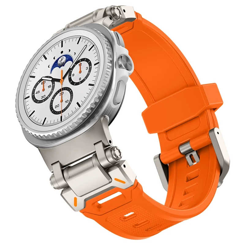 Silicone Watch Band for Samsung Galaxy Watch9 40mm / 44mm / Watch8 44mm / 40mm / Watch8 Classic 46mm Adjustable Strap with Titanium Color Metal Connector - Orange