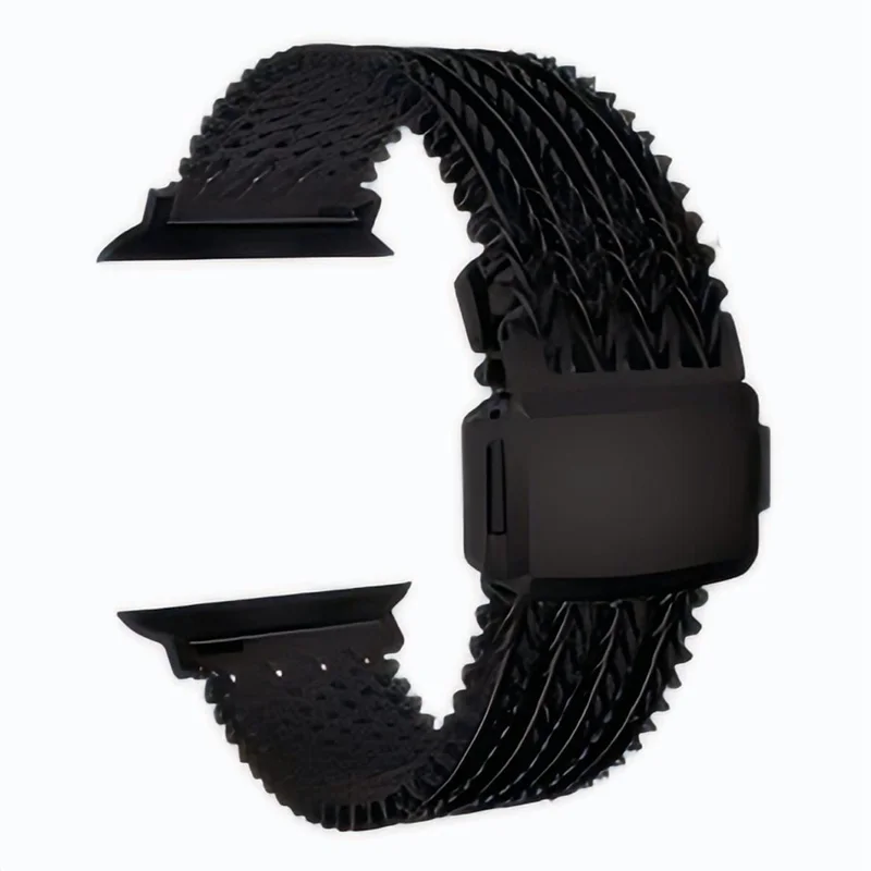 V Shape Mesh Band for Apple Watch Series 11 10 42mm / 9 87 41mm / SE3 SE2 SE 6 5 4 40mm / 3 2 1 38mm Stainless Steel Magnetic Watch Strap - Black