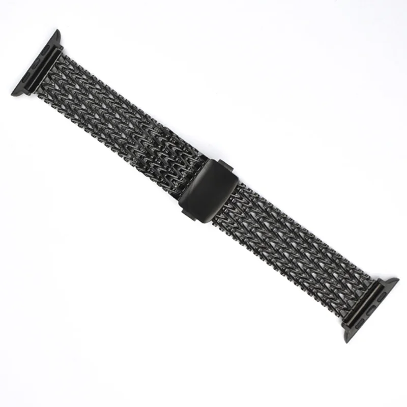 V Shape Mesh Band for Apple Watch Series 11 10 42mm / 9 87 41mm / SE3 SE2 SE 6 5 4 40mm / 3 2 1 38mm Stainless Steel Magnetic Watch Strap - Black