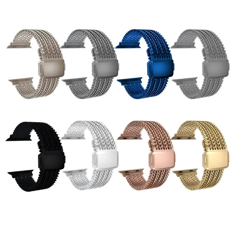 V Shape Mesh Band for Apple Watch Series 11 10 42mm / 9 87 41mm / SE3 SE2 SE 6 5 4 40mm / 3 2 1 38mm Stainless Steel Magnetic Watch Strap - Black