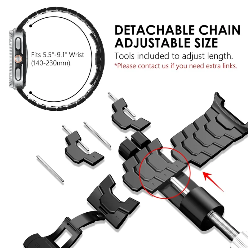 Butterfly Buckle Strap for Samsung Galaxy Watch8 44mm / 40mm / Watch8 Classic 46mm Stainless Steel Watch Band - Black