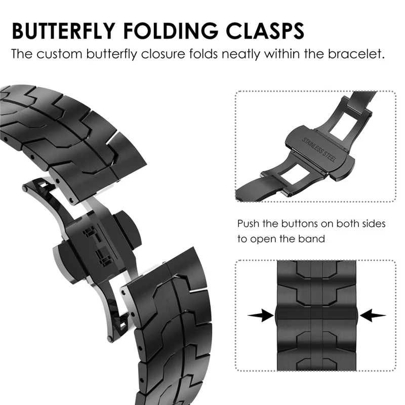 Butterfly Buckle Strap for Samsung Galaxy Watch8 44mm / 40mm / Watch8 Classic 46mm Stainless Steel Watch Band - Black