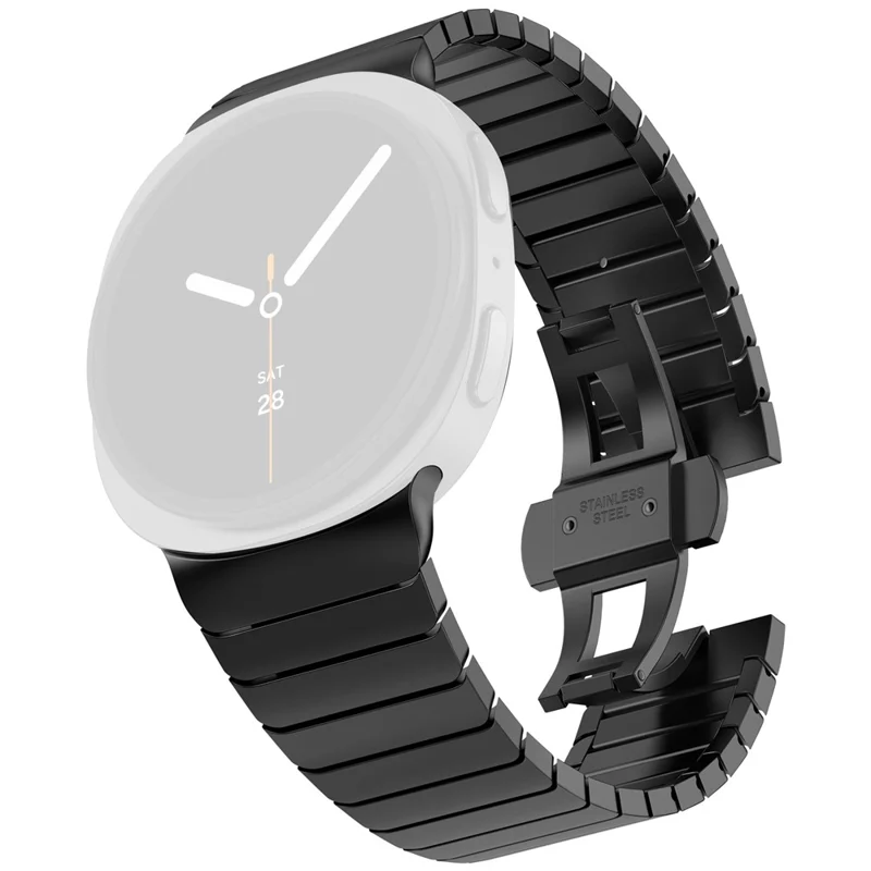 Watch Band for Samsung Galaxy Watch8 44mm / 40mm / Watch8 Classic 46mm 1-Bead Bamboo Link Stainless Steel Strap - Black