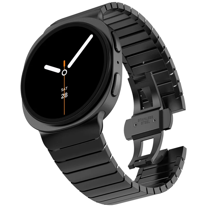 Watch Band for Samsung Galaxy Watch8 44mm / 40mm / Watch8 Classic 46mm 1-Bead Bamboo Link Stainless Steel Strap - Black