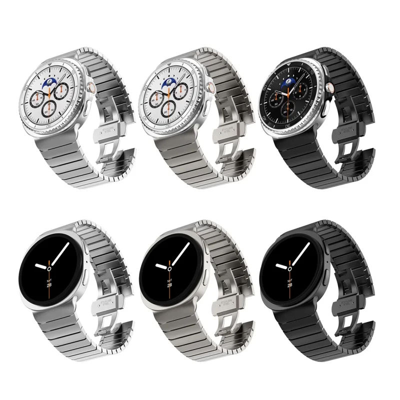 Watch Band for Samsung Galaxy Watch8 44mm / 40mm / Watch8 Classic 46mm 1-Bead Bamboo Link Stainless Steel Strap - Black