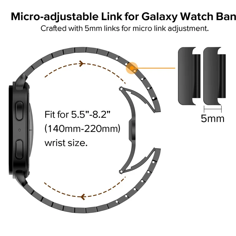 Watch Band for Samsung Galaxy Watch8 44mm / 40mm / Watch8 Classic 46mm 1-Bead Bamboo Link Stainless Steel Strap - Black