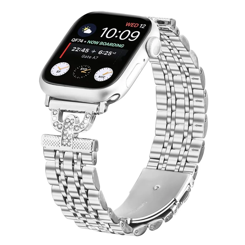 Cinturino per Apple Watch Serie 10 9 8 7 SE 6 5 4 3 2 1 42mm 41mm 40mm 38mm Decorazione con Cristalli Strass Acciaio Inossidabile Argento