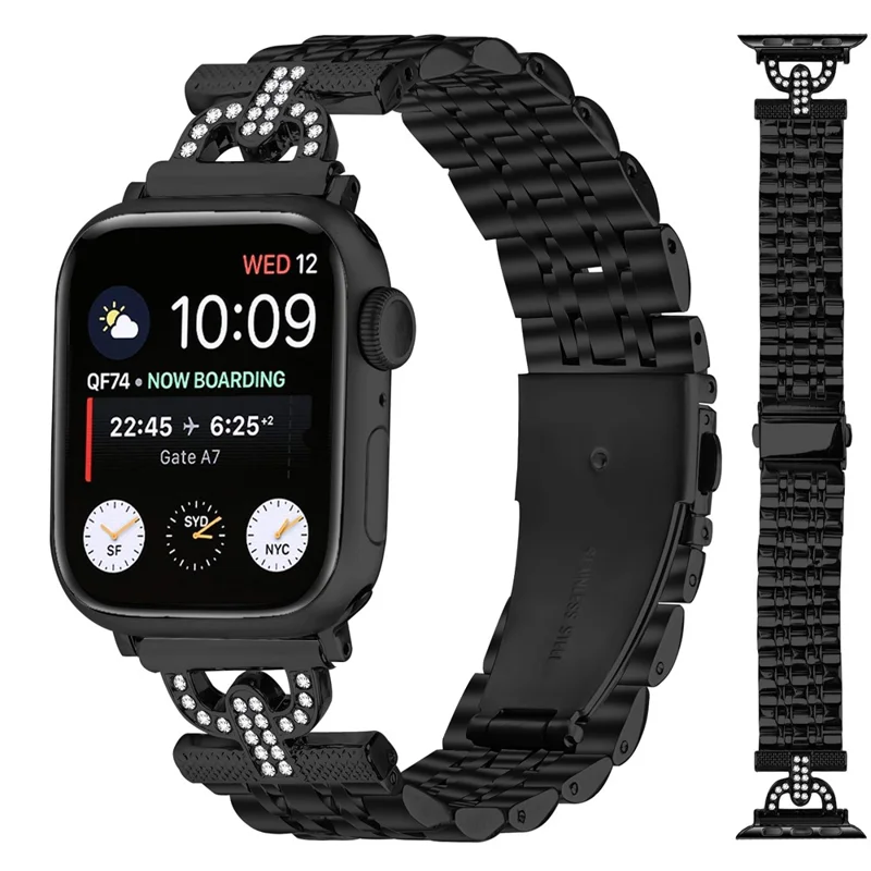 Pulseira para Apple Watch Series 10 Ultra 9 8 7 SE 6 5 4 3 2 1 46mm 49mm 45mm 44mm 42mm Aço Inoxidável Pulseira de Relógio Colorida - Preto