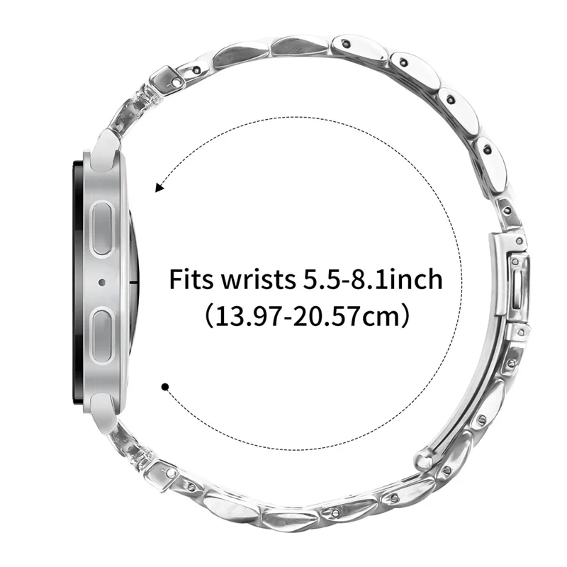Armband für Samsung Galaxy Watch8 Classic 46mm / Watch8 44mm / 40mm 7-Perlen D-Form Rhinestones Dekor Silber Edelstahlarmband