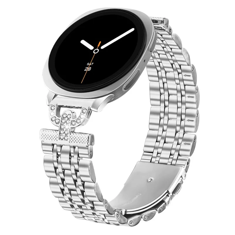 Ремешок для Samsung Galaxy Watch Ultra (2025) 47мм / Watch Ultra 47мм, 7-звеньевой D-образный с украшением из страз, серебристый стальной ремешок