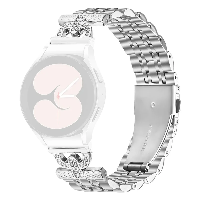 Watch Band for Samsung Galaxy Watch7 44mm / 40mm D-Shape Rhinestones Stainless Steel Silver Strap with Quick Release Connector