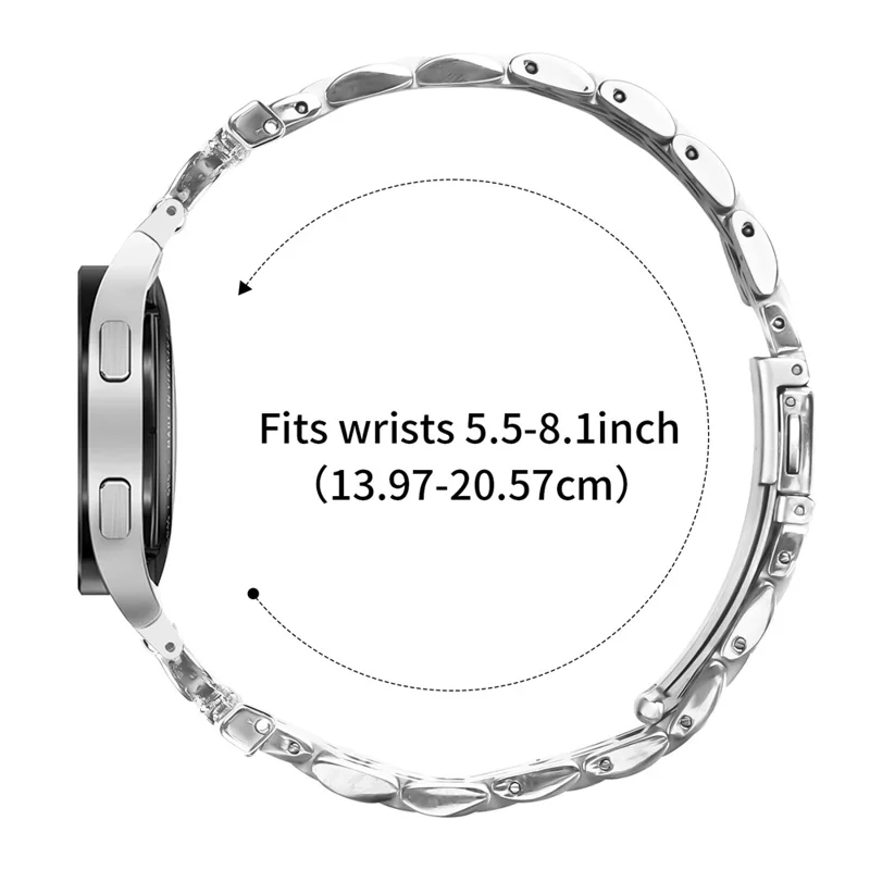 Watch Band for Samsung Galaxy Watch7 44mm / 40mm D-Shape Rhinestones Stainless Steel Silver Strap with Quick Release Connector