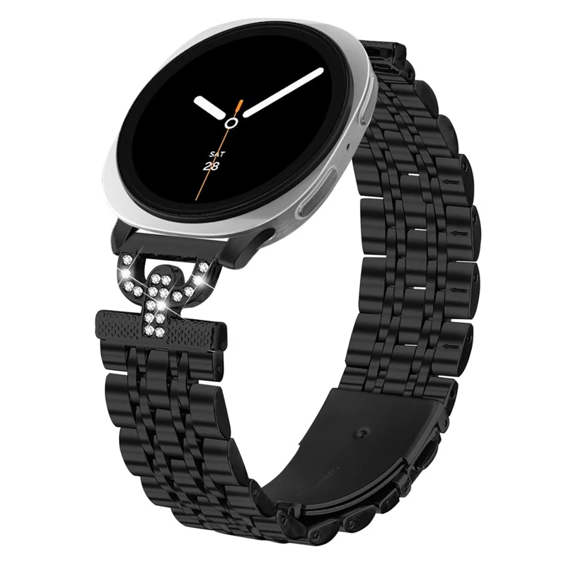 Watch Band for Samsung Galaxy Watch8 Classic 46mm / Watch8 44mm / 40mm 7-Bead D-Shape Rhinestones Decor Stainless Steel Colored Watch Strap - Black