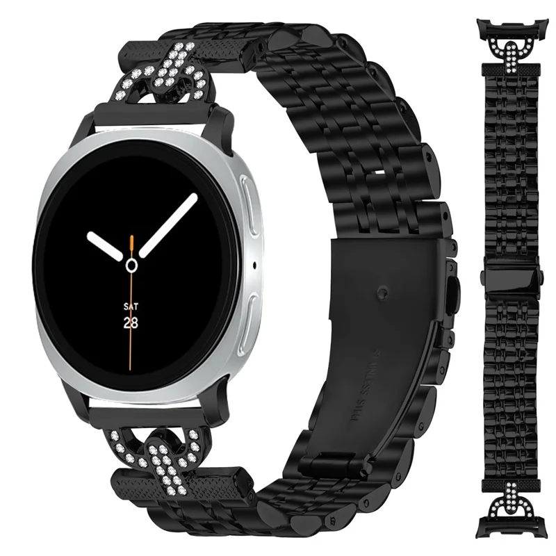 Watch Band for Samsung Galaxy Watch Ultra (2025) 47mm / Watch Ultra 47m Rhinestones Decor Stainless Steel Colored Watch Strap - Black