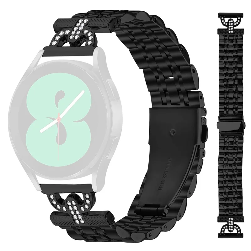 Watch Band for Garmin D2 Air X10 / vivoactive 5 / Venu Sq 2 7-Bead D-Shape Rhinestones Decor Stainless Steel Colored Watch Strap - Black