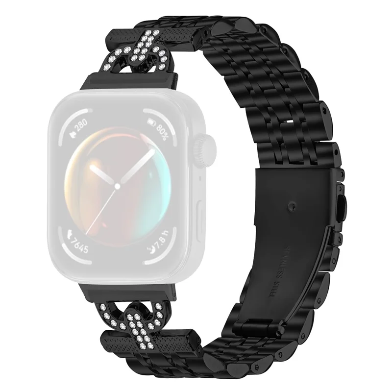 Armband für Huawei Watch Fit 4 Pro / 4 / 3 7-Perlen D-Form Rhinestone-Dekor Edelstahlfarbe Uhrenarmband - Schwarz