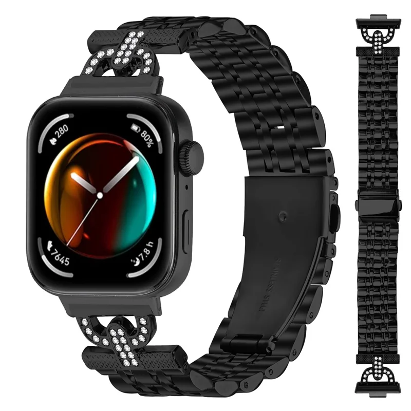 Armband für Huawei Watch Fit 4 Pro / 4 / 3 7-Perlen D-Form Rhinestone-Dekor Edelstahlfarbe Uhrenarmband - Schwarz