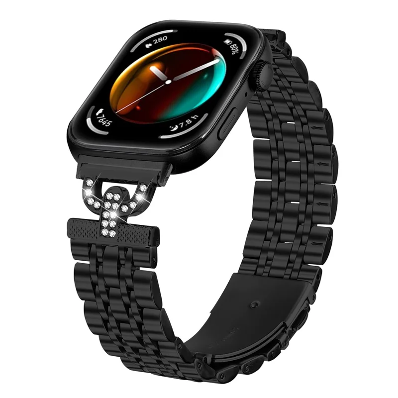 Armband für Huawei Watch Fit 4 Pro / 4 / 3 7-Perlen D-Form Rhinestone-Dekor Edelstahlfarbe Uhrenarmband - Schwarz
