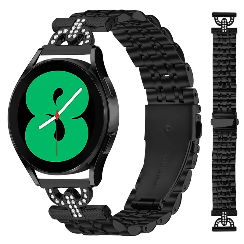 Watch Band for Withings Steel / Misfit Vapor / TicWatch 2 7-Bead D-Shape Rhinestones Decor Stainless Steel Colored Watch Strap - Black