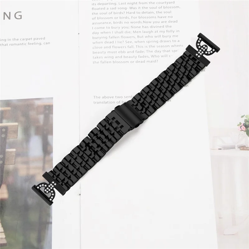 Watch Band for Withings Steel / Misfit Vapor / TicWatch 2 7-Bead D-Shape Rhinestones Decor Stainless Steel Colored Watch Strap - Black