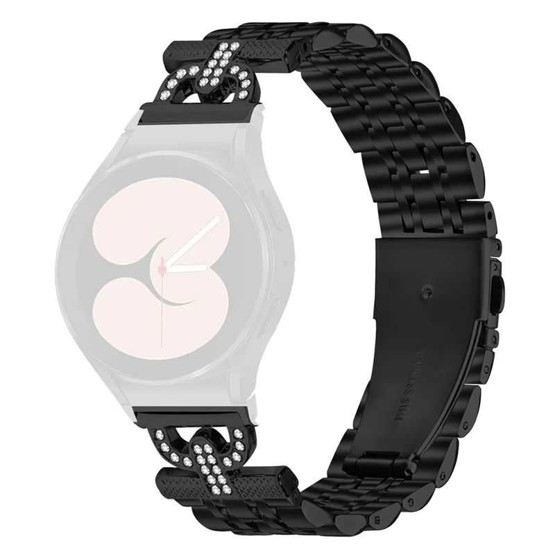 Watch Band for Samsung Galaxy Watch7 44mm / 40mm D-Shape Rhinestones Stainless Steel Wrist Strap with Quick Release Connector - Black