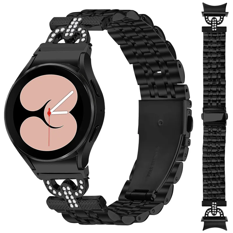 Watch Band for Samsung Galaxy Watch7 44mm / 40mm D-Shape Rhinestones Stainless Steel Wrist Strap with Quick Release Connector - Black